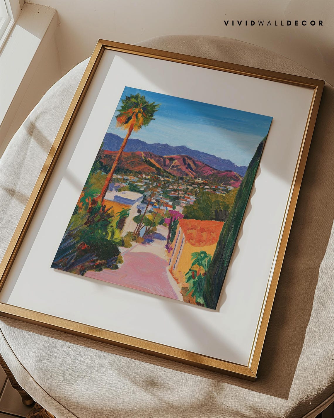 Los Angeles Cityscape with Palm Tree and Hills Sunny Art Poster - Image 3