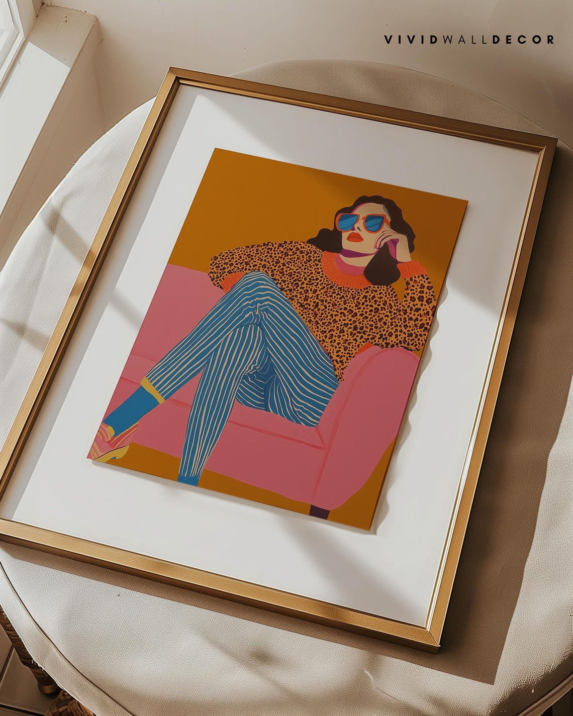 Retro Woman In Leopard Sweater Sunglasses Lounge Glam Poster - Image 2