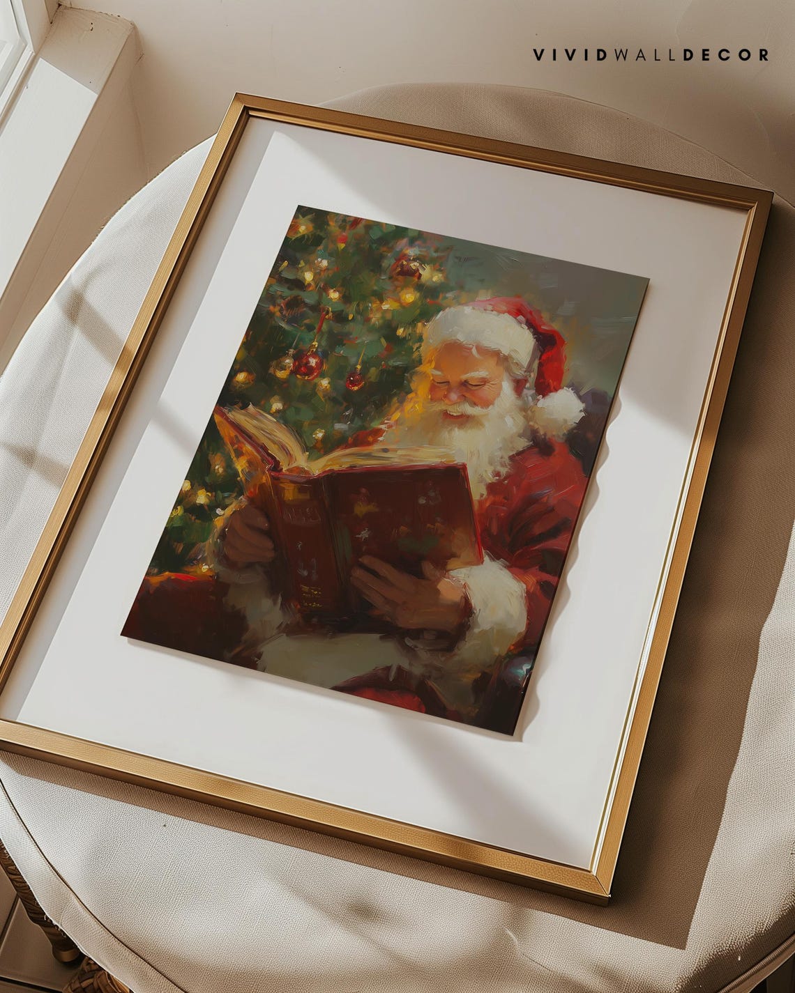 Santa Claus Reading Glowing Storybook By Christmas Tree Poster - Image 2