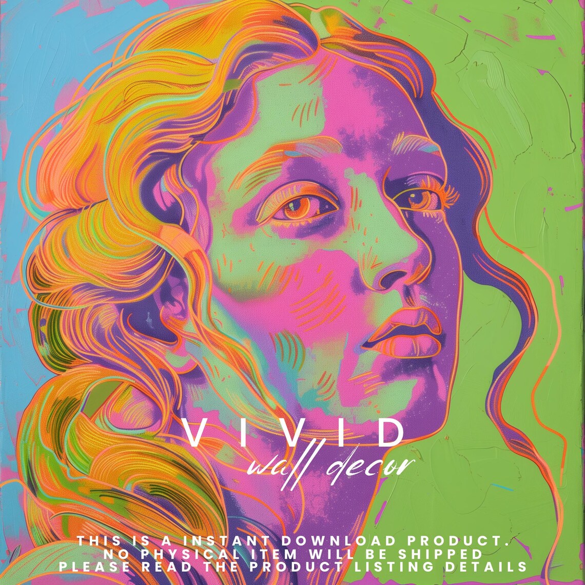 Neon Pop Art Woman Portrait Vibrant Colorful Face Wall Poster - Image 2