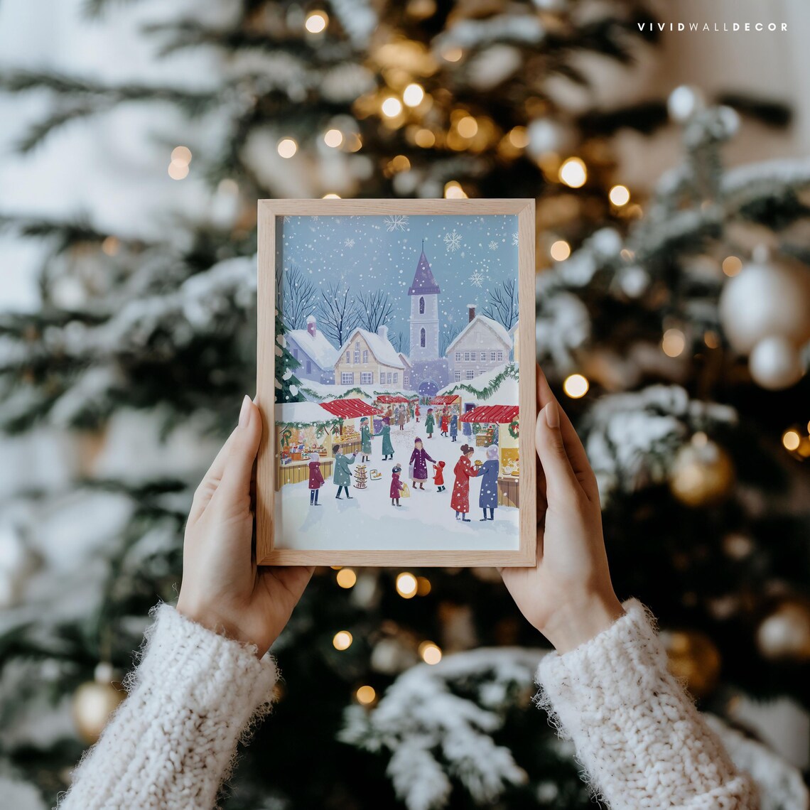 Snowy Christmas Market Street Scene Festive Holiday Village Poster - Image 3