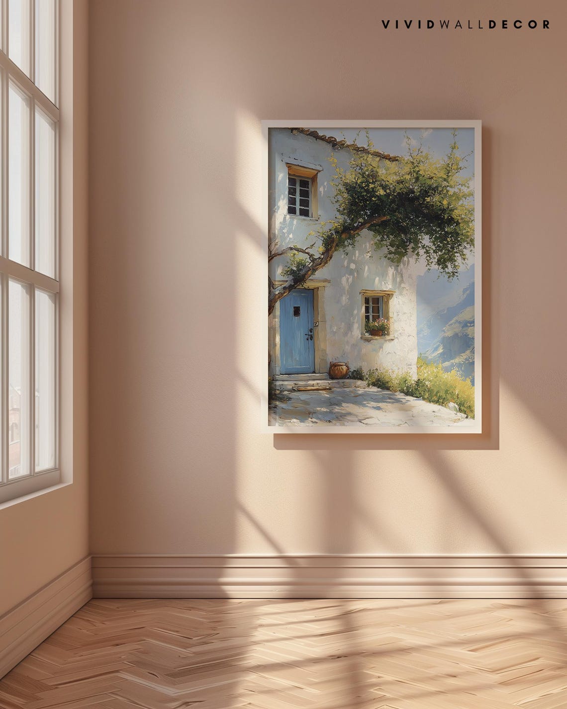 Sunny Mediterranean White Cottage Blue Door Rustic Summer Poster - Image 4