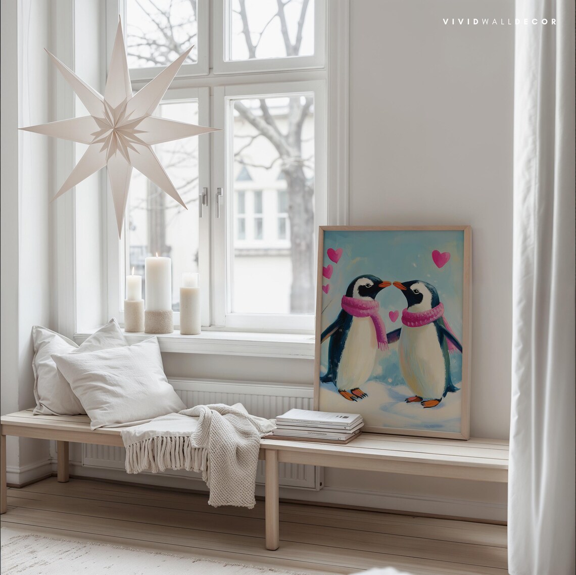 Penguin Couple In Pink Scarves Winter Snow Love Birds Poster - Image 2