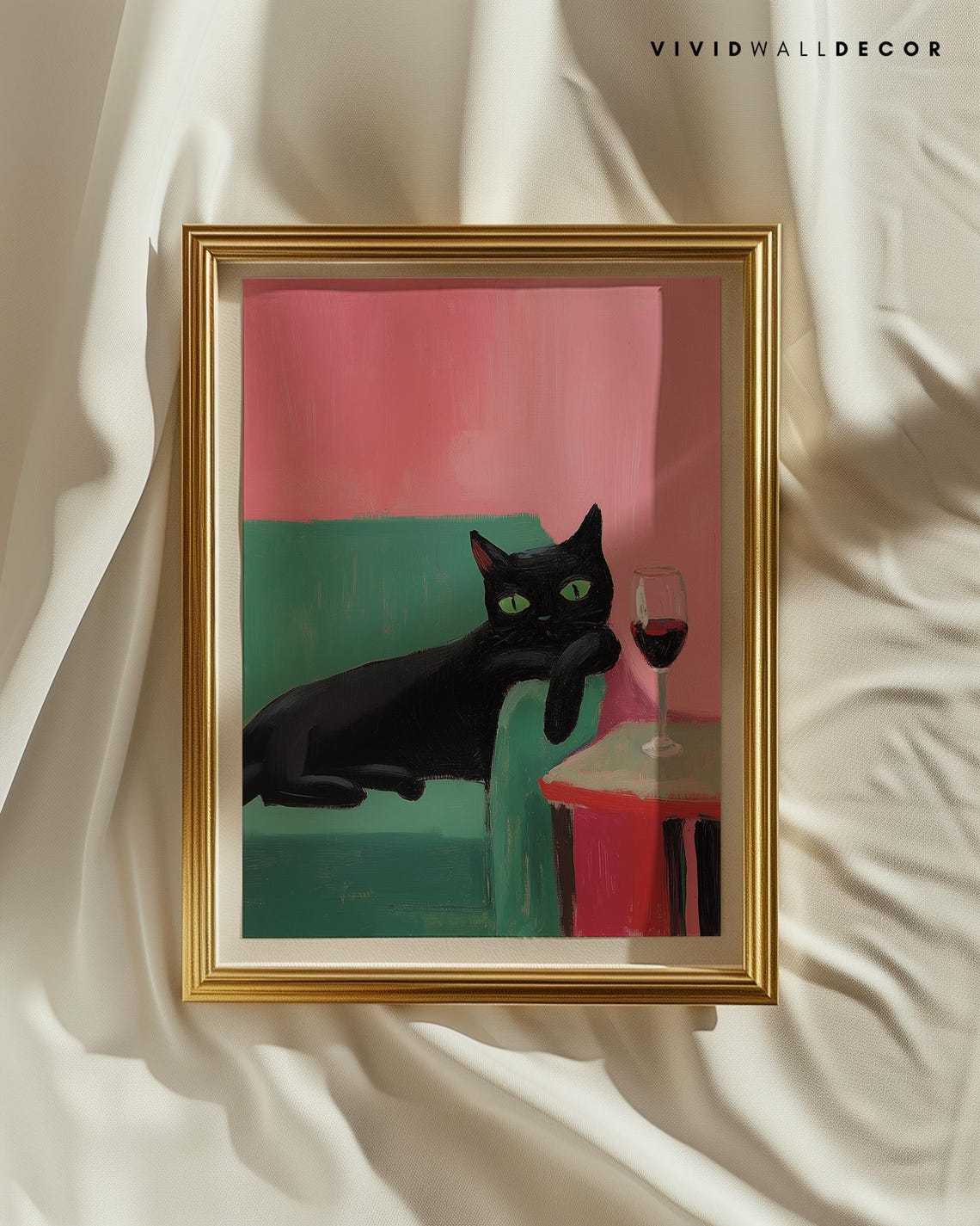 Sassy Black Cat Lounging with Wine Glass Fun Modern Art Poster - Image 2