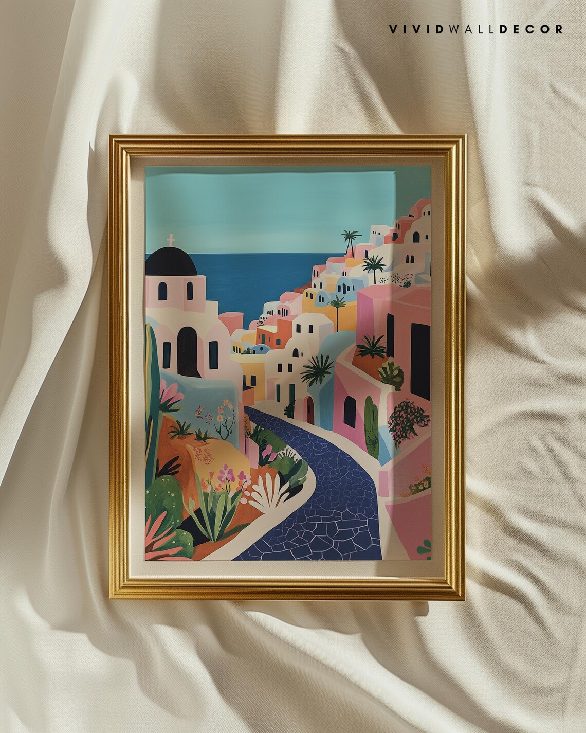 Santorini Greece Colorful Coastal Village Mediterranean Travel Poster - Image 2