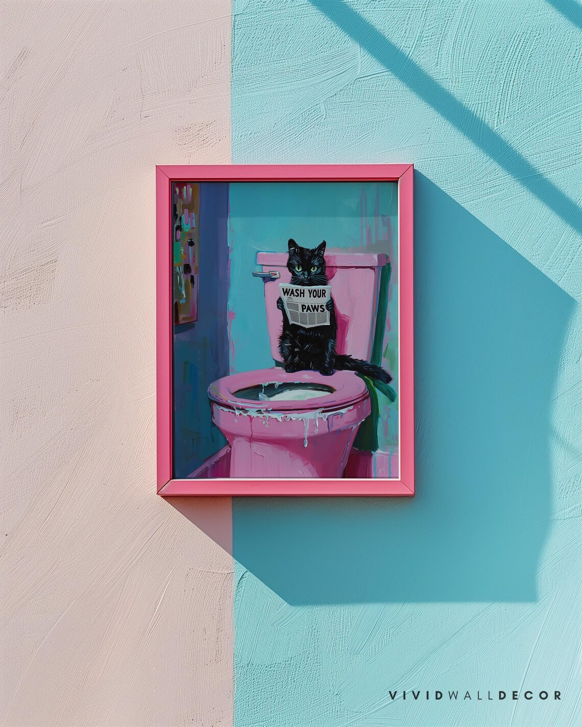 Black Cat on Pink Toilet, Quirky Bathroom Art Print - Image 2