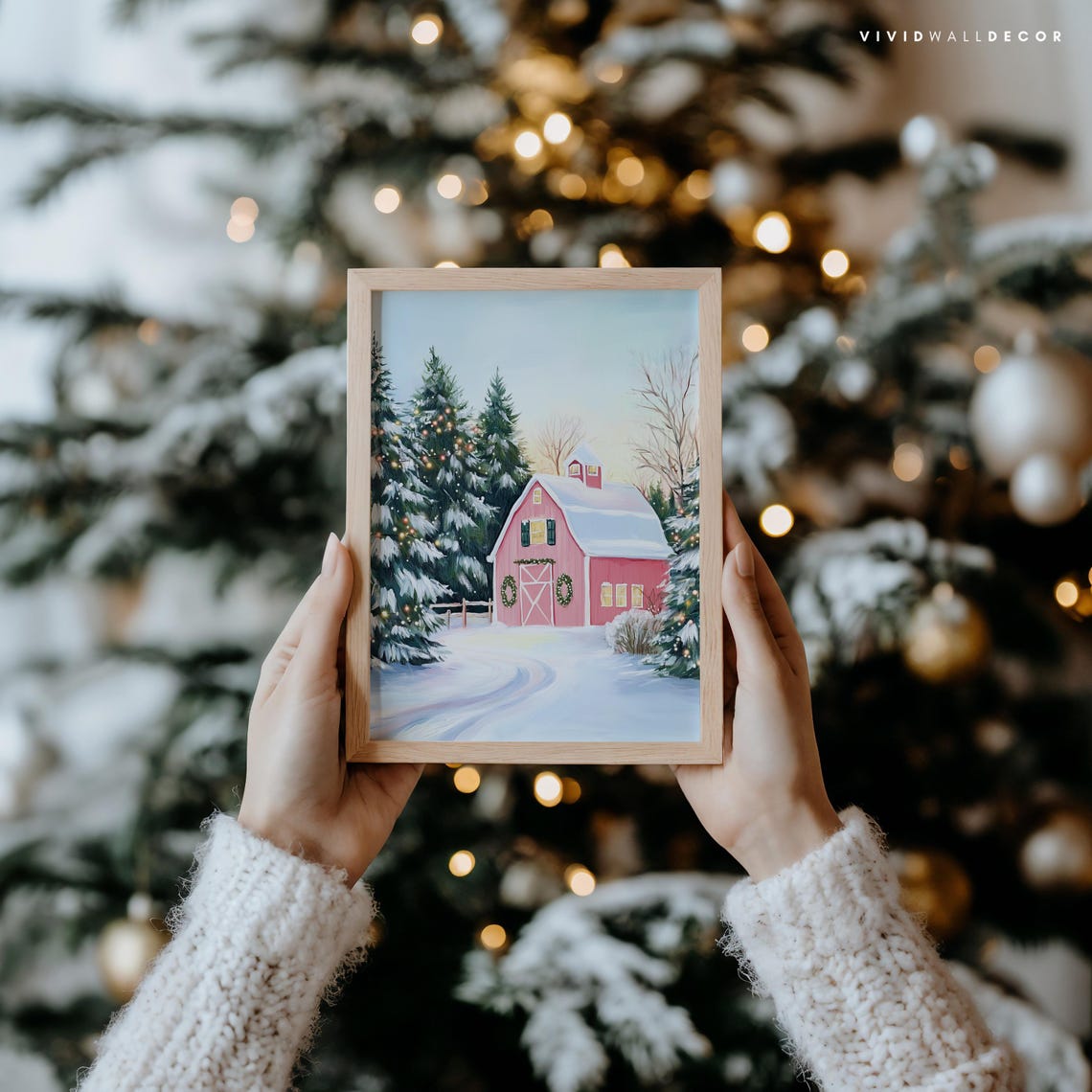 Cozy Pink Barn With Christmas Wreaths In Fresh Winter Snow Poster - Image 4