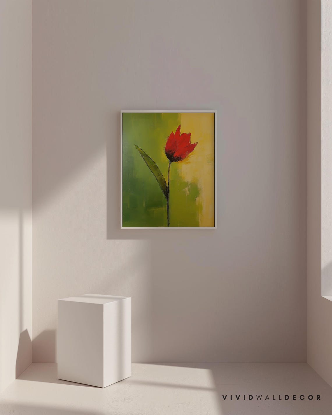 Single Red Tulip Minimalist Bold Modern Flower Statement Poster - Image 3