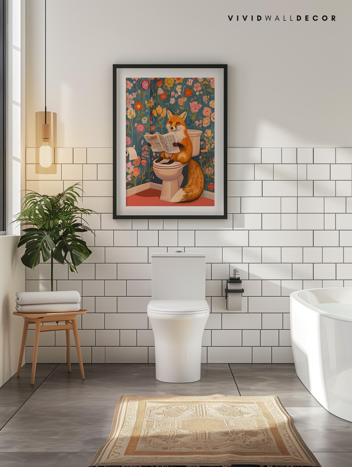 Red Fox Reading The Newspaper On The Toilet Funny Bathroom Decor Art Poster - Image 4