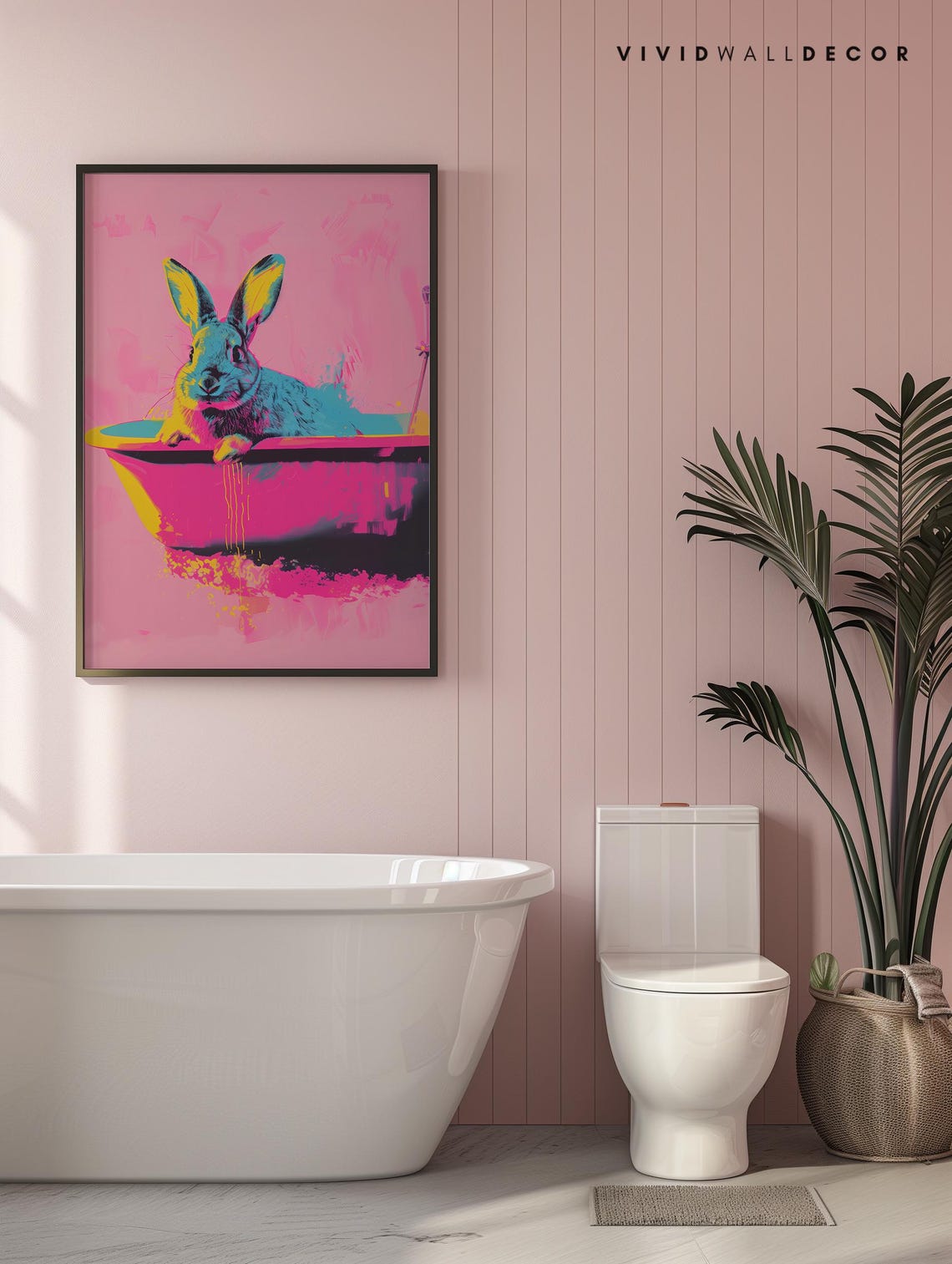 Bright Neon Bunny in Pink Bathtub Vibrant Pop Art Animal Poster - Image 3