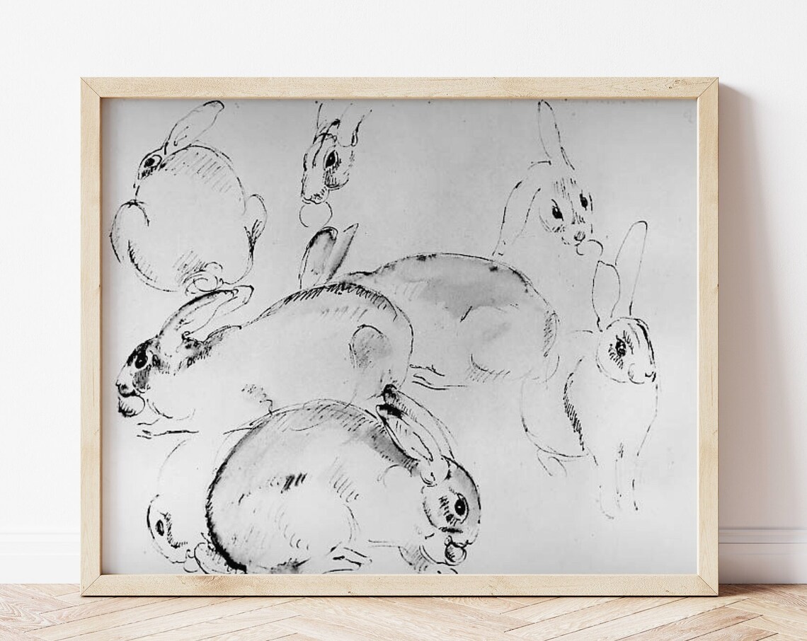 Vintage Easter Rabbit Sketch, Easter Bunny Art Print