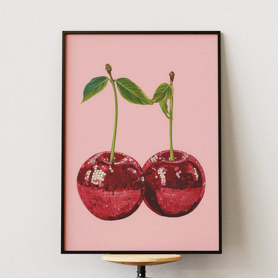 Cherry Disco Poster, Funky Retro Art Print