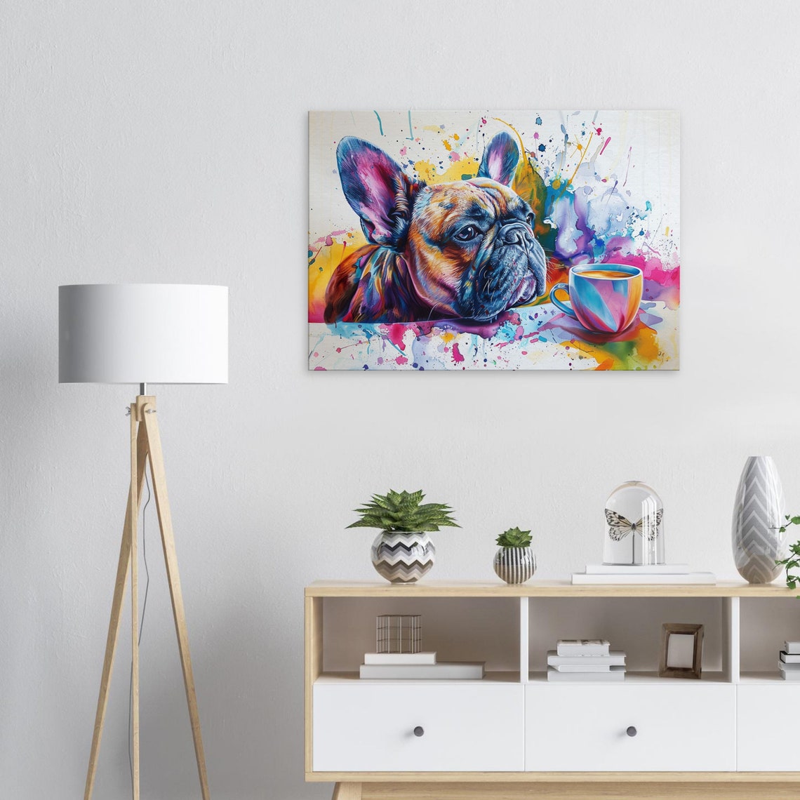 French Bulldog Close Up With Colorful Coffee Mug Splash Dog Poster - Image 2