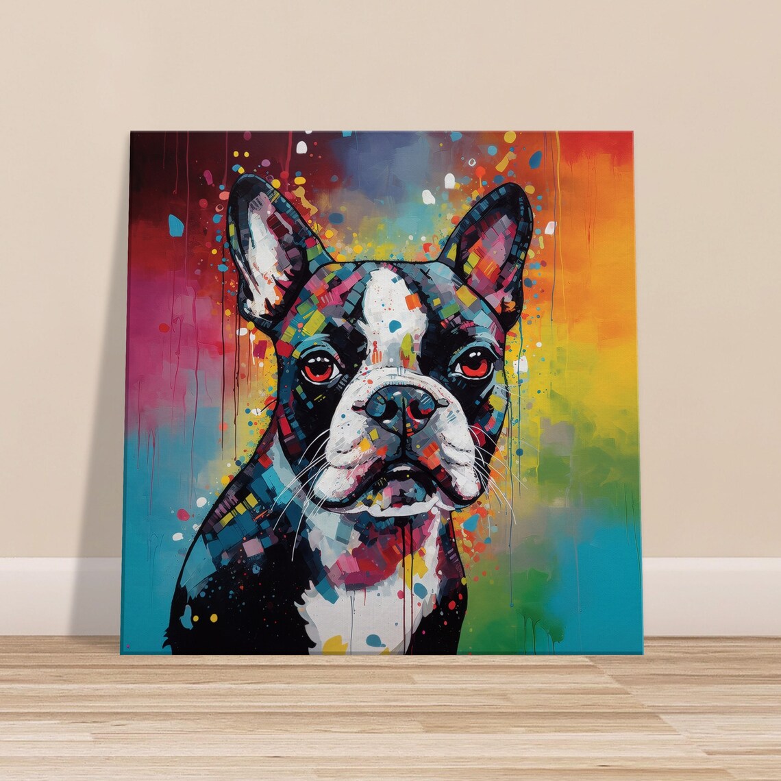 Boston Terrier Pop Art Mosaic Portrait Colorful Dog Painting Poster - Image 2