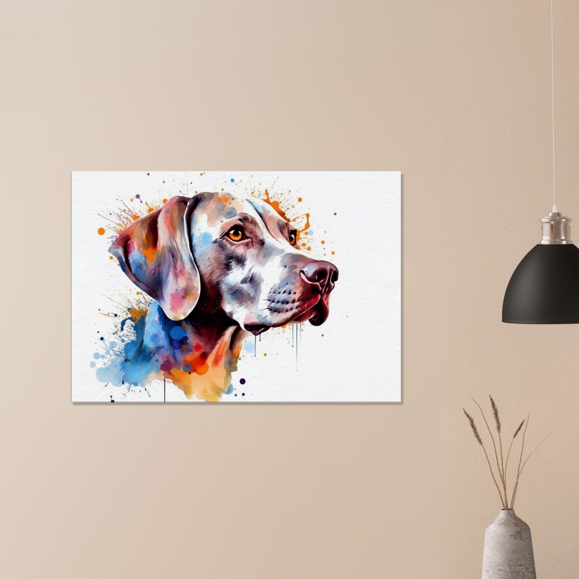 Weimaraner Side Profile Colorful Watercolor Splash Dog Portrait Poster - Image 2