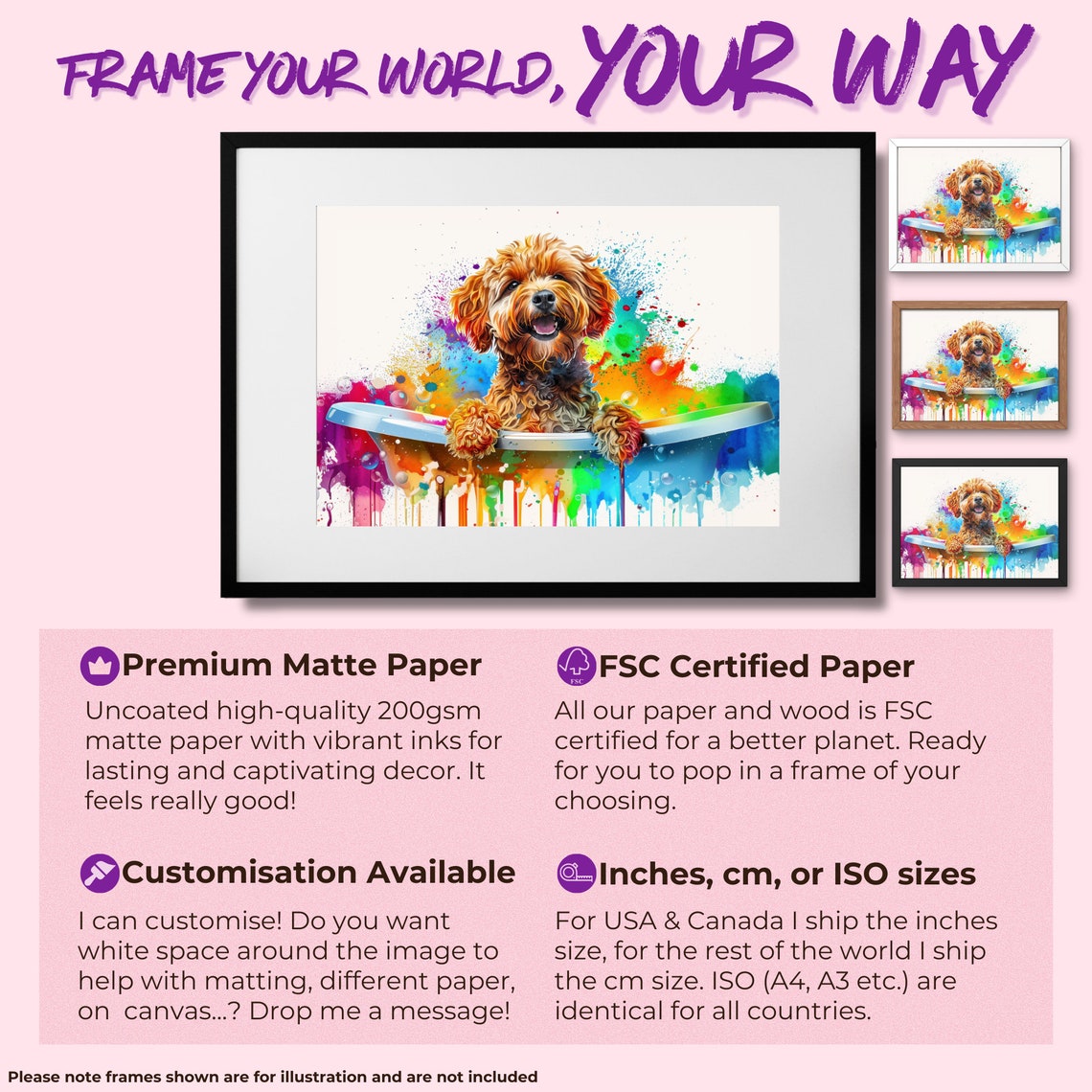 Apricot Cockapoo Puppy Bathtub Rainbow Drip Paint Art Poster - Image 2