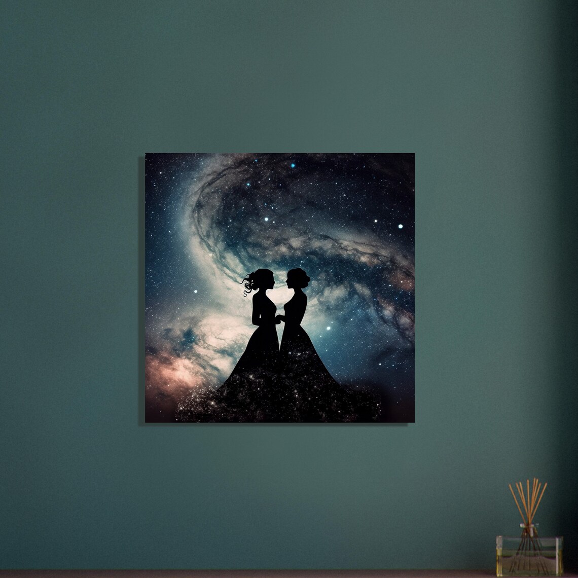 Two Women Silhouette Galaxy Night Lesbian LGBTQ Pride Love Art Poster - Image 2