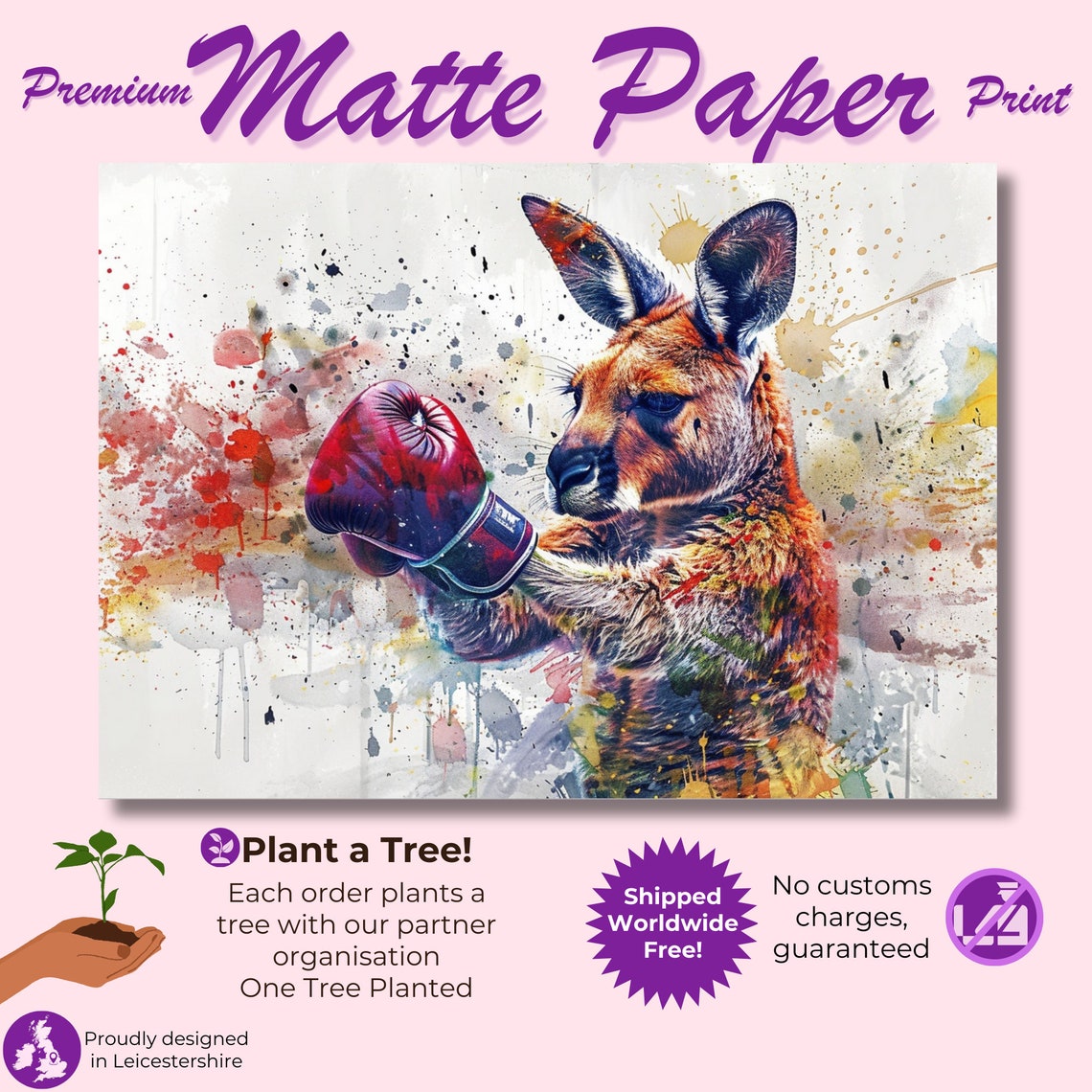 Boxer Kangaroo Red Boxing Glove Paint Splash Sports Action Poster - Image 3