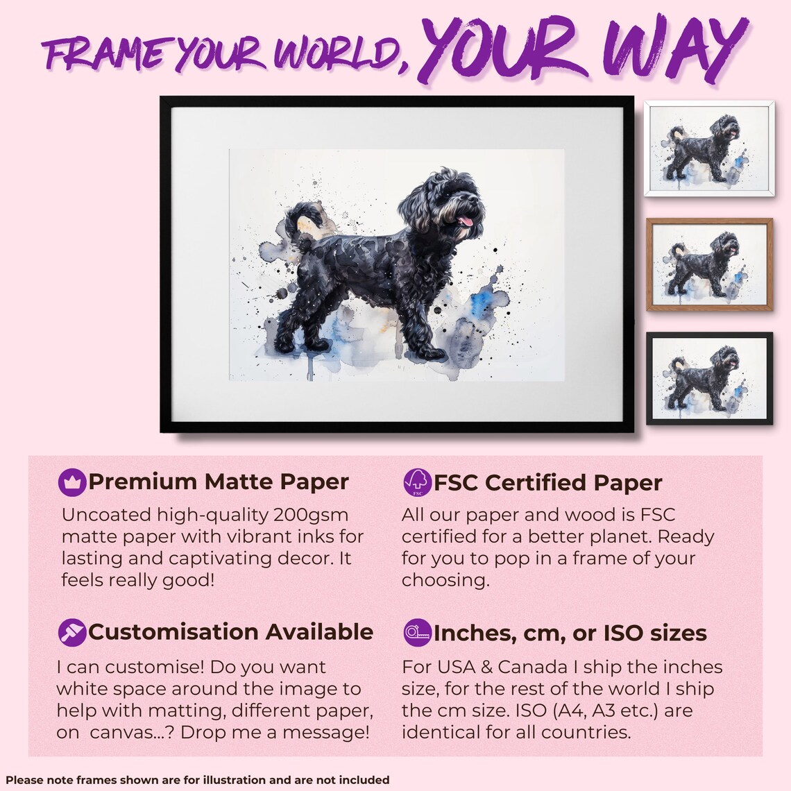 Black Cockapoo Watercolor Dog Art Print, Doodle Style - Image 2