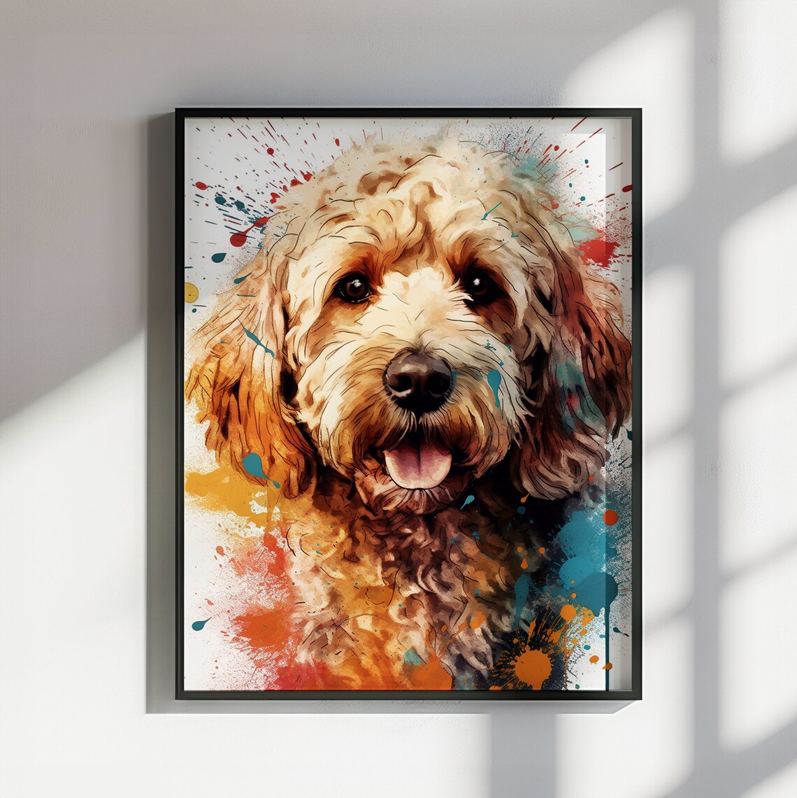 Watercolor Cockapoo Dog Art Print, Abstract Splash