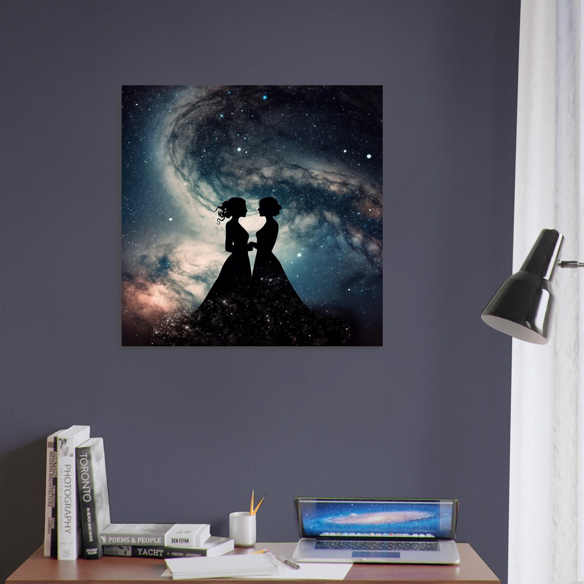 Two Women Silhouette Galaxy Night Lesbian LGBTQ Pride Love Art Poster - Image 3