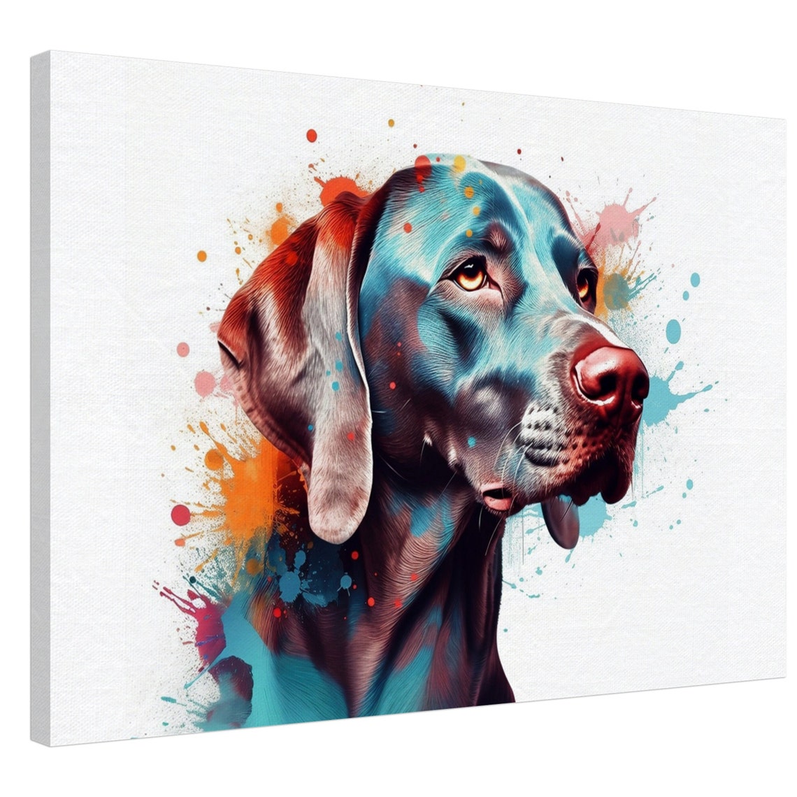Weimaraner Front View Teal Blue Watercolor Splash Dog Portrait Poster