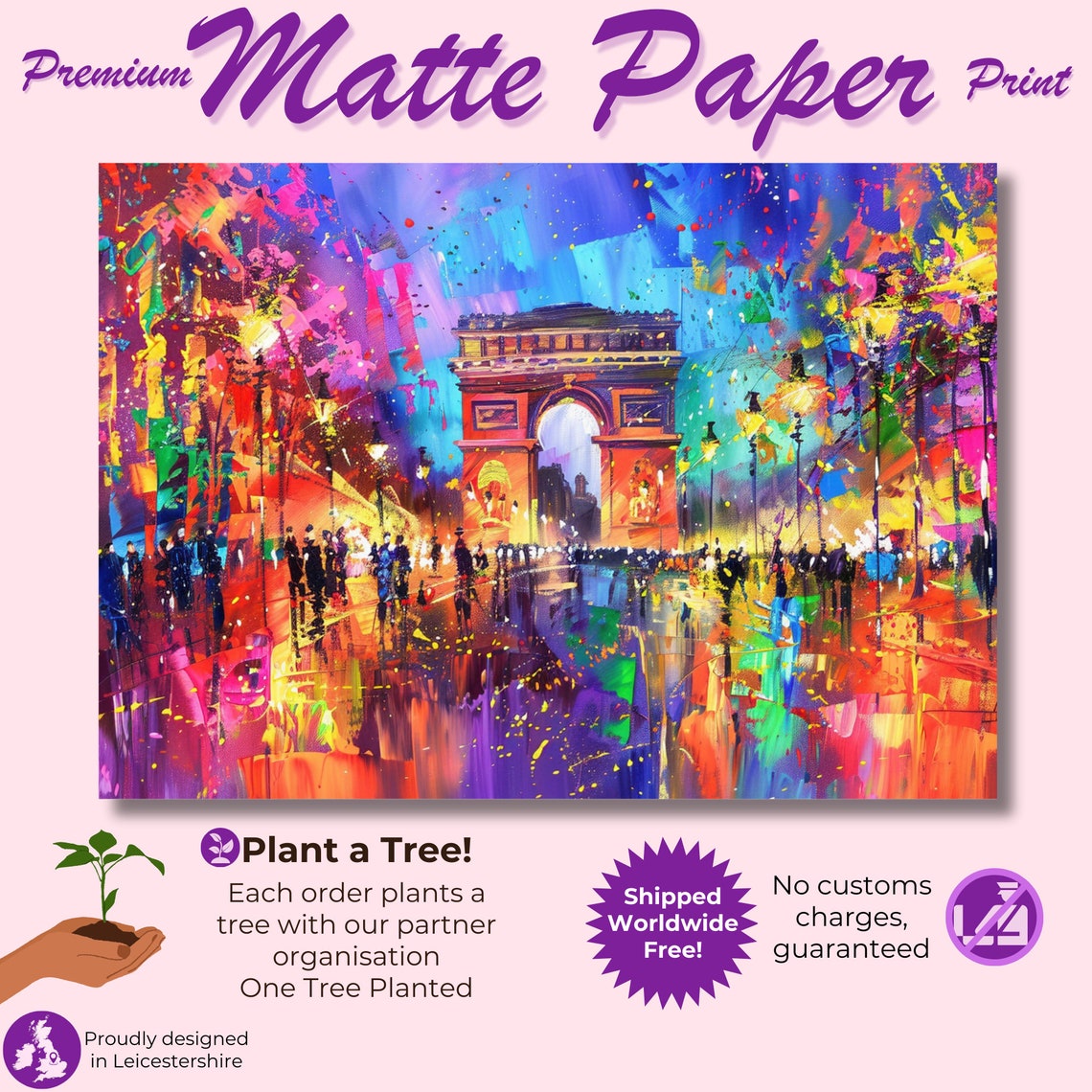 Neon Festival Arc de Triomphe Vibrant Paris Street Scene Poster - Image 3