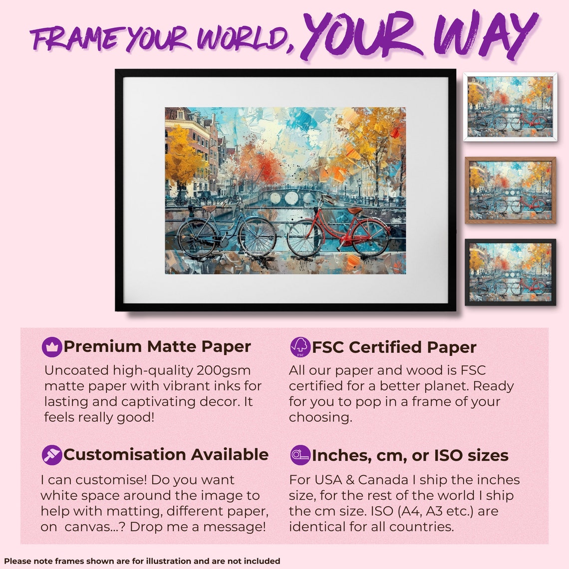 Amsterdam Canal Bridge Bicycles Fall Colors Cityscape Art Poster - Image 2