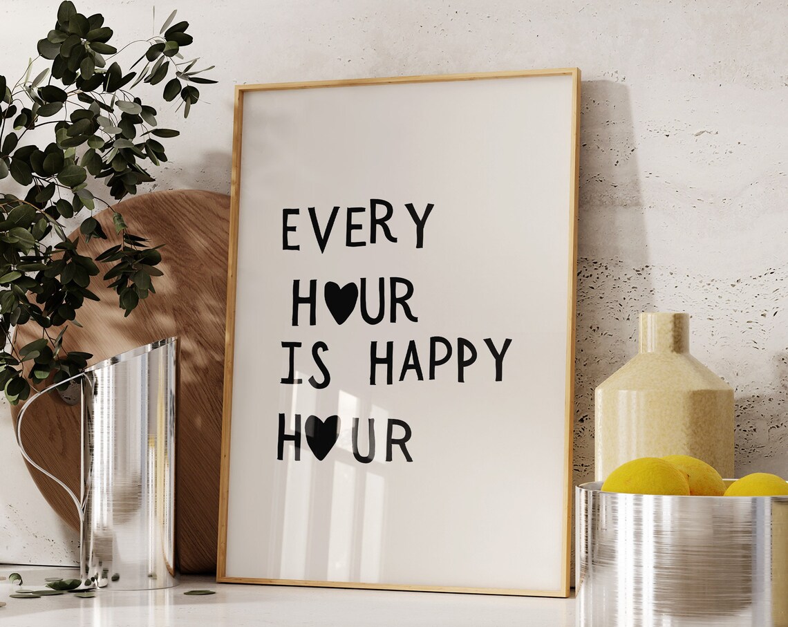 Happy Hour Print, Minimalist Bar Cart Art