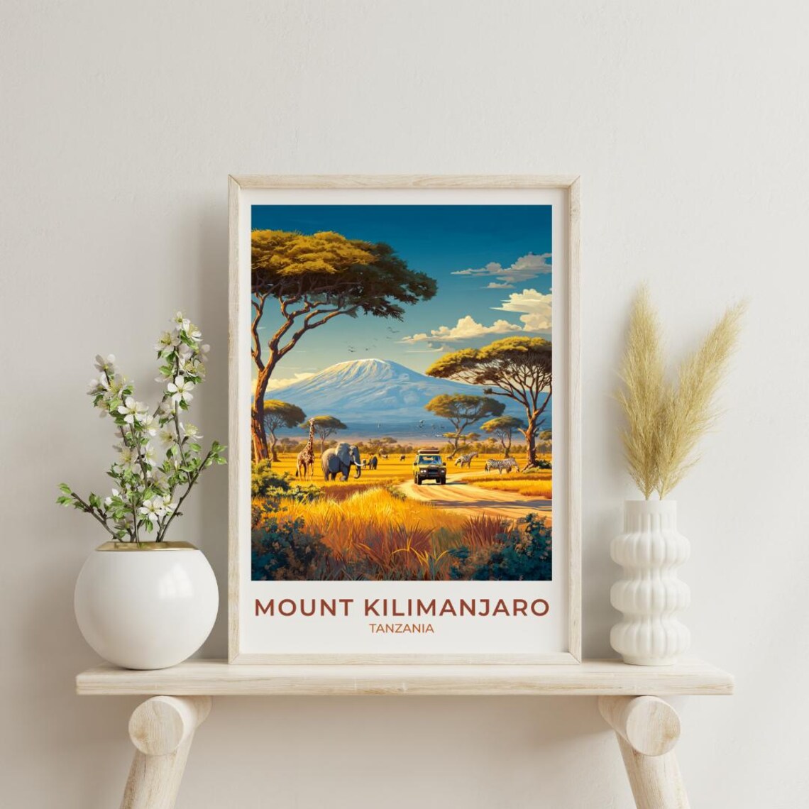 Mount Kilimanjaro Tanzania Travel Poster African Safari Vintage Art