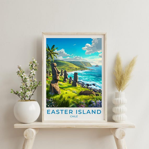 Easter Island Travel Art Maoi Poster Print Wall Decor Gift Vintage Style Scenic Tourist