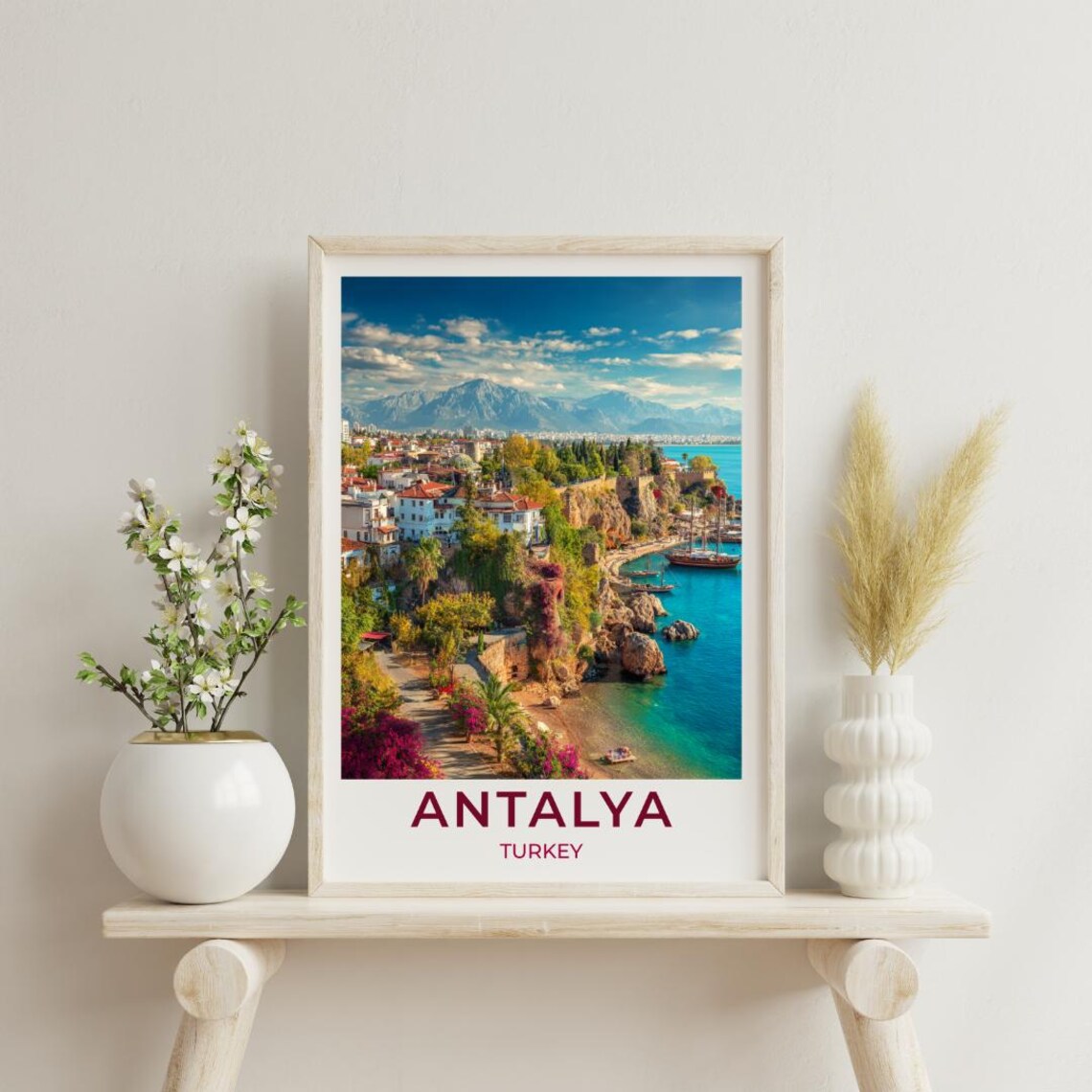 Antalya Travel Poster, Vintage Style Scenic
