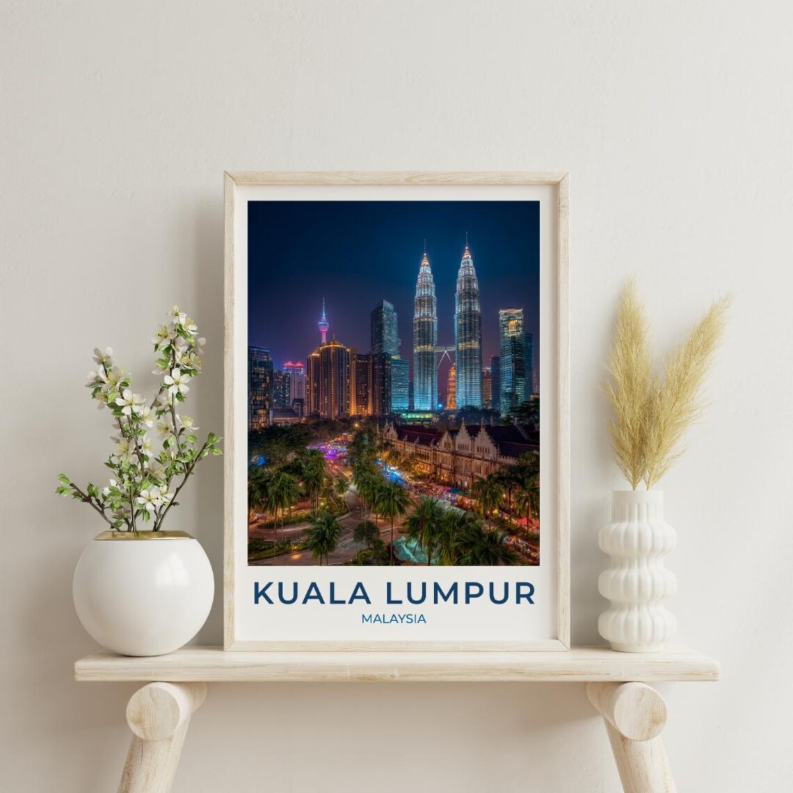 Kuala Lumpur Malaysia Travel Poster Night Skyline Merdeka Square Art