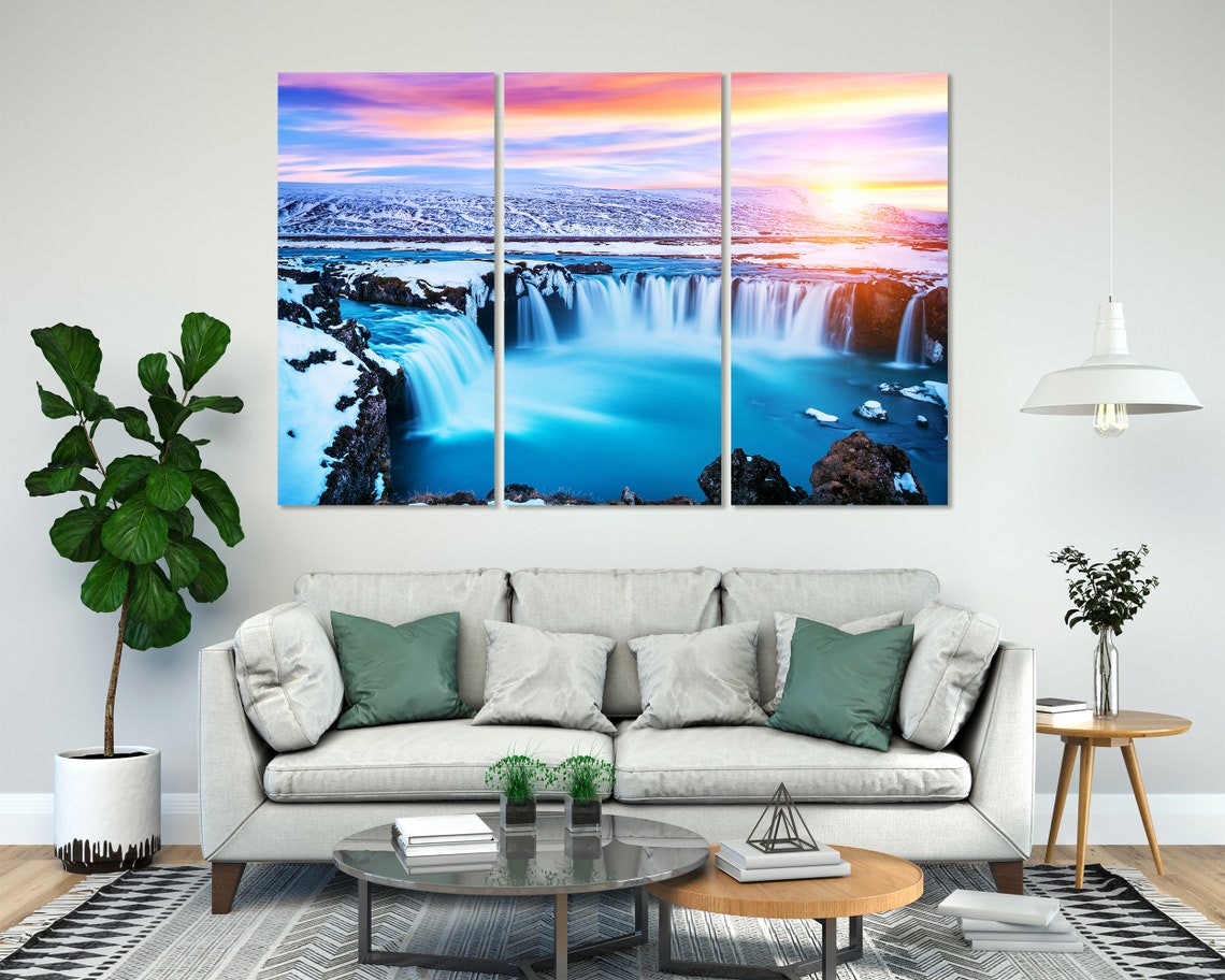Godafoss Waterfall Iceland Winter Sunset Snow Blue Cascade Poster - Image 8