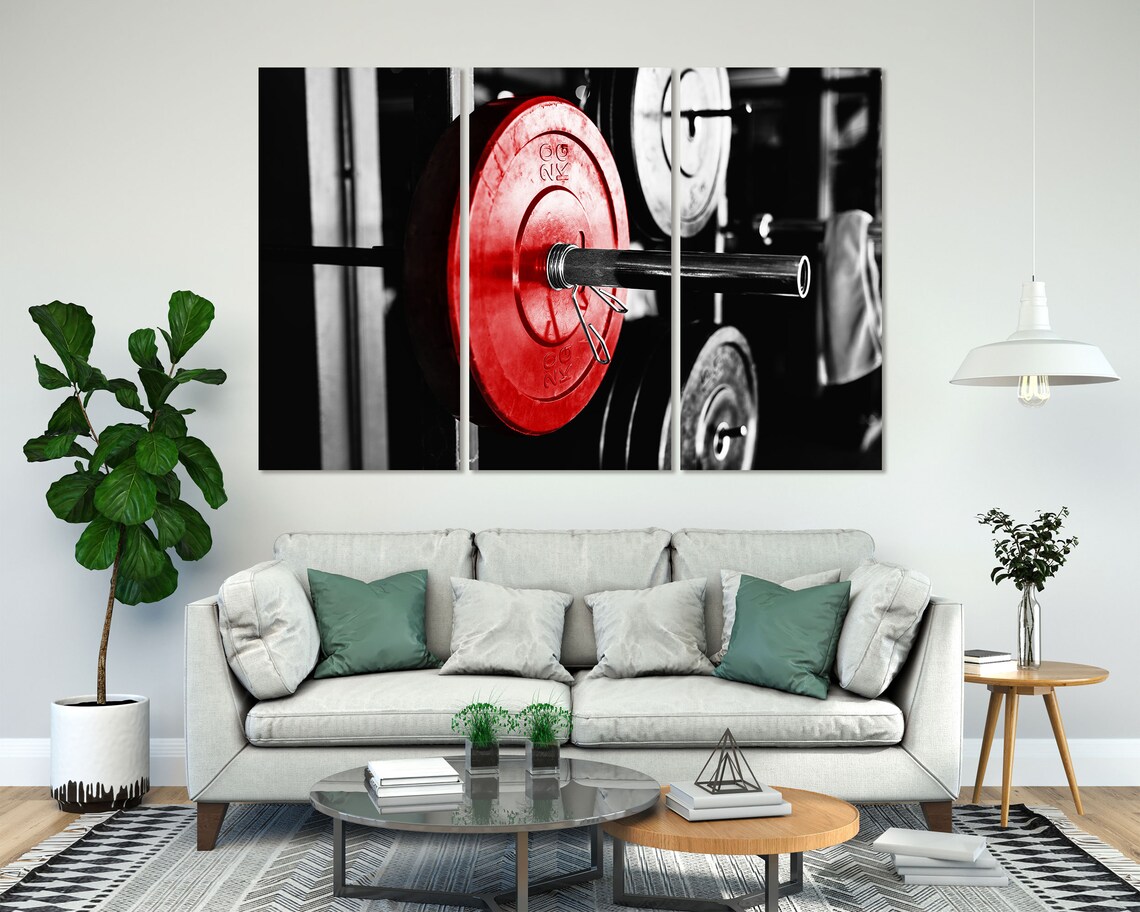 Barbell Red Weight Plate Gym Fitness Strength Training Black White Poster - Image 7