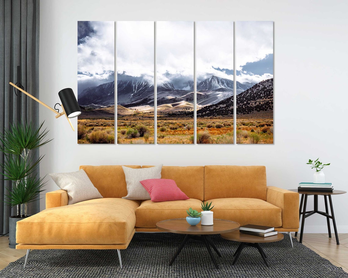 Cloudy Mountains Golden Valley Landscape Triptych Nature Travel Poster - Image 8