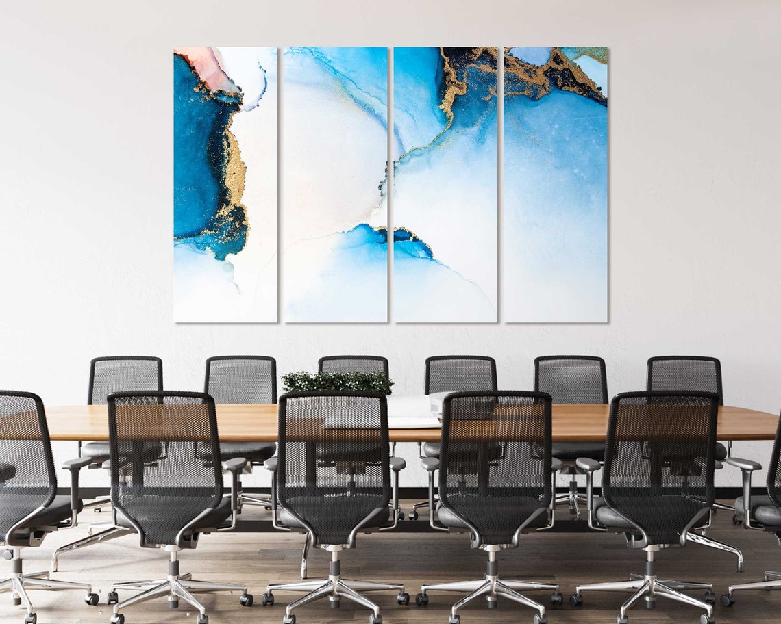 Blue Gold White Marble Watercolor Abstract Modern Luxury Wall Poster - Image 7