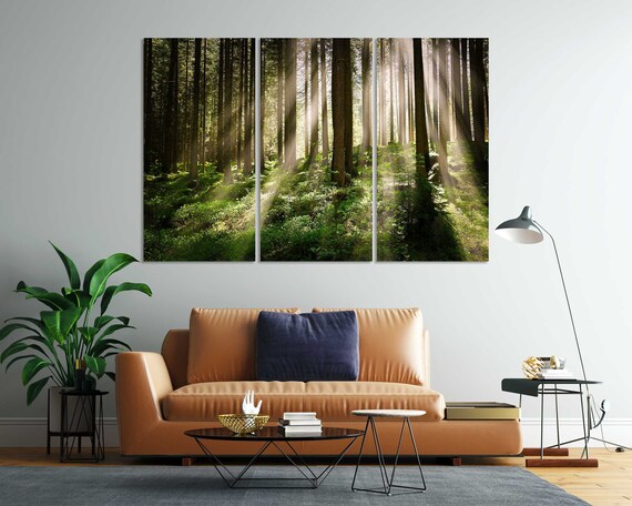 Forest With Tall Trees At Bright Sun Rays Print On Forest Grove Painting Wall Decor Forest Art For Gift Wooden Art For Home