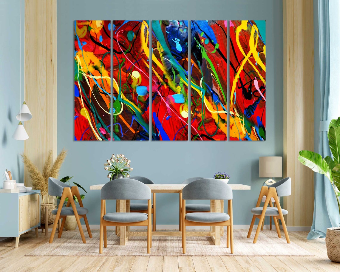 Colorful Abstract Acrylic Paint Splatter Red Blue Modern Art Poster - Image 7