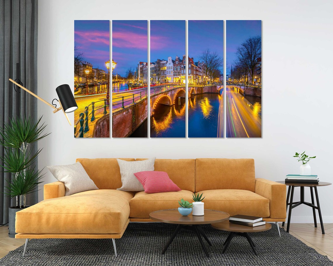Amsterdam Canal Bridges Evening Lights Netherlands City Travel Poster - Image 5