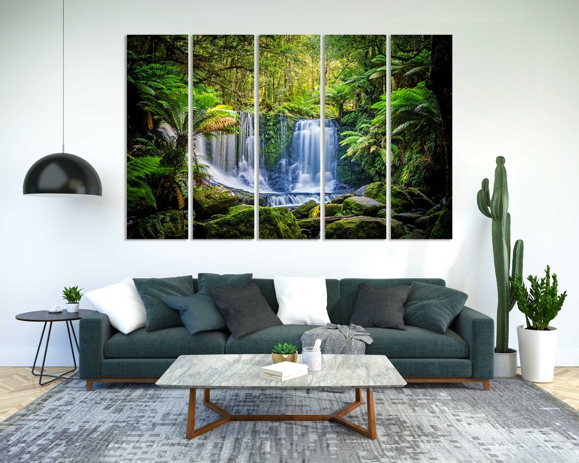 Tasmanian Rainforest Horseshoe Curtain Waterfall Moss Rocks Poster - Image 2
