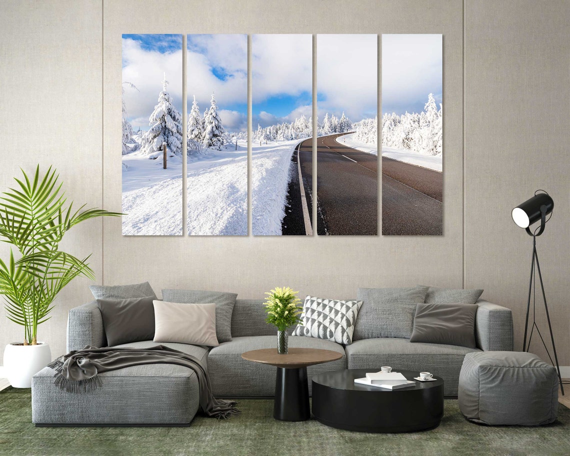Snowy Winter Road Through Forest Sunny Day Blue Sky Travel Poster - Image 8