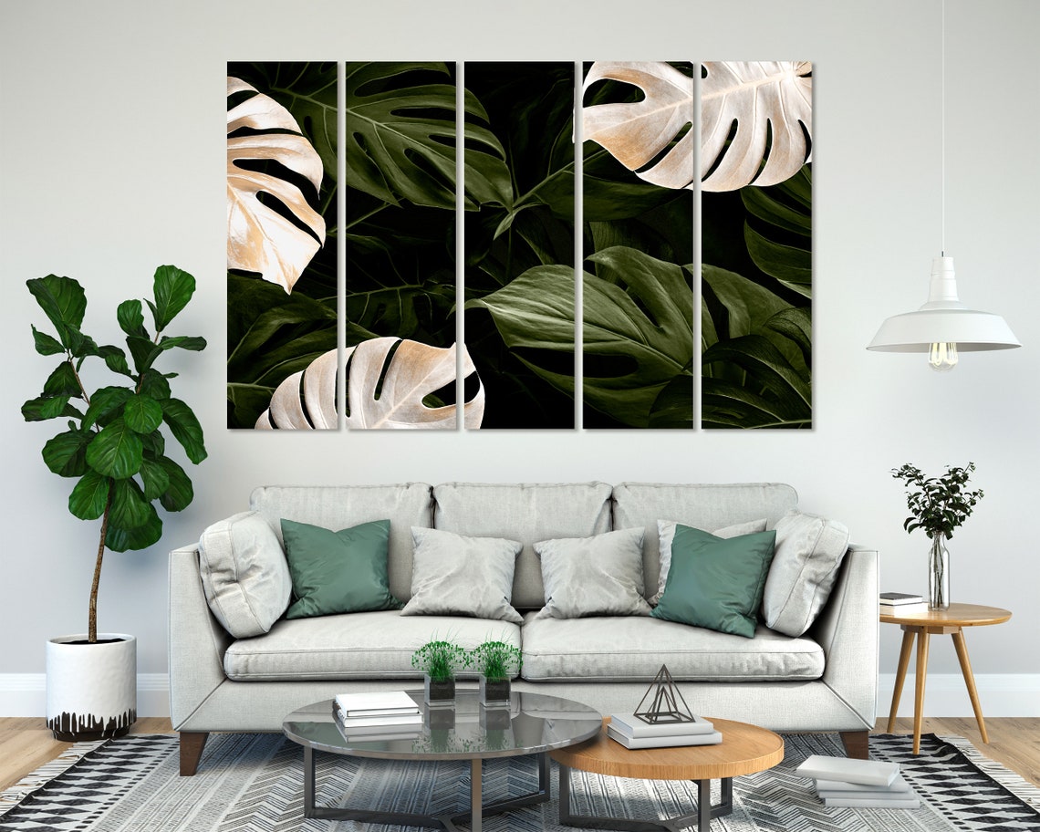 Monstera Leaves Dark Botanical Gold Tropical Foliage Wall Art Poster - Image 2
