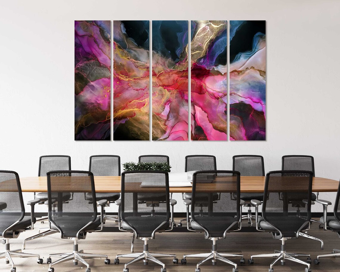 Vibrant Pink Purple Abstract Watercolor Flowing Ink Modern Wall Poster - Image 4