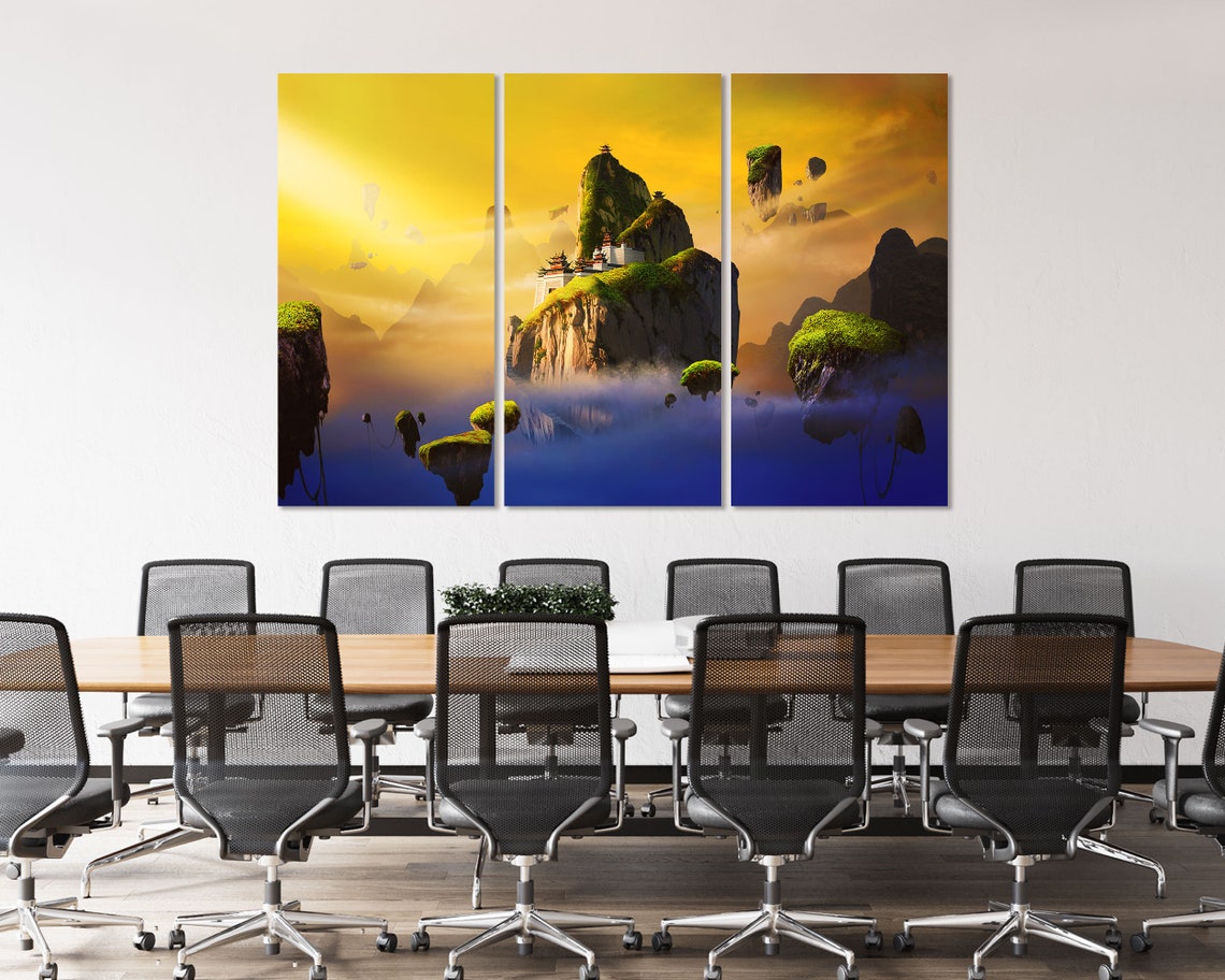 Chinese Fantasy Floating Islands Temple Golden Sunset Sky Art Print - Image 4