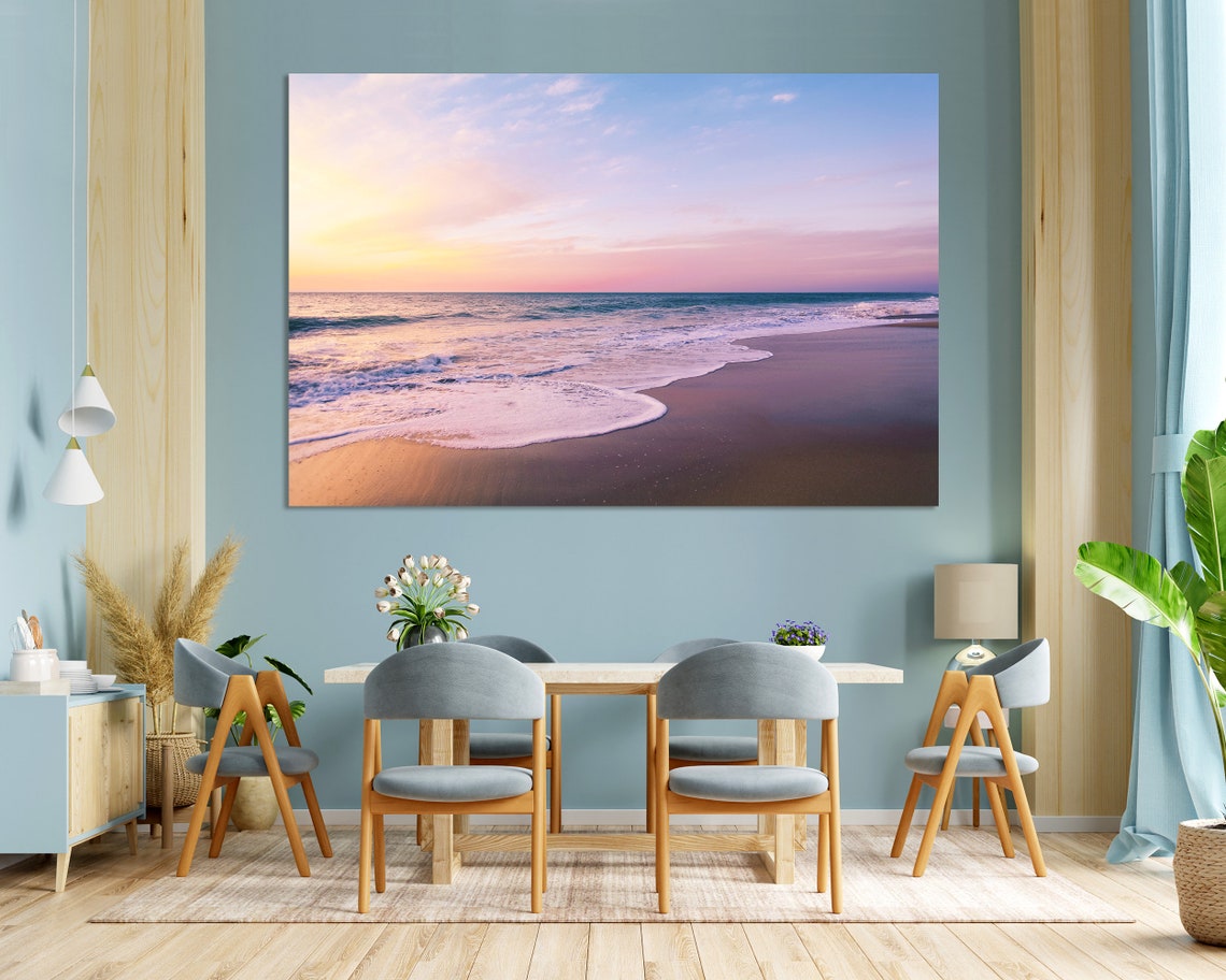 Pastel Beach Sunset Waves Gentle Shore Serene Coastal Travel Poster - Image 3