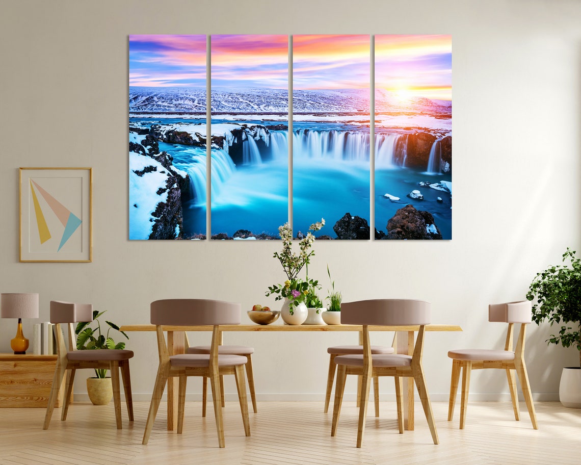 Godafoss Waterfall Iceland Winter Sunset Snow Blue Cascade Poster - Image 6