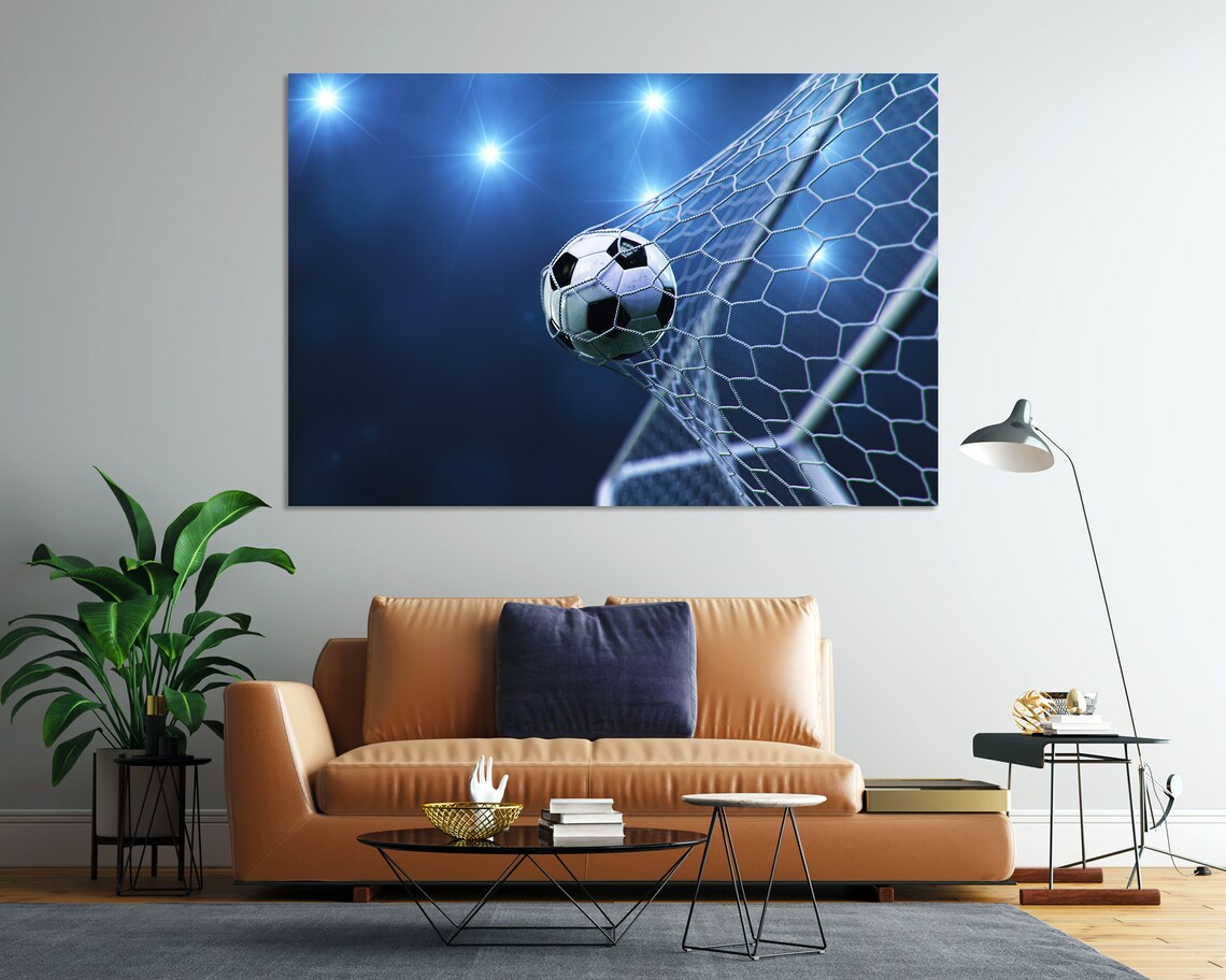 Soccer Ball Hitting Goal Net Night Stadium Lights Sports Action Poster - Image 7