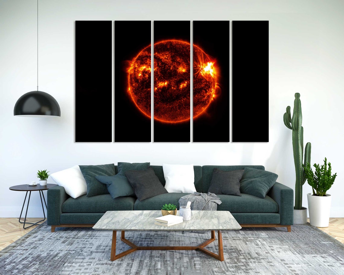 Fiery Sun Close Up Burning Orange Surface in Outer Space Art Print - Image 2
