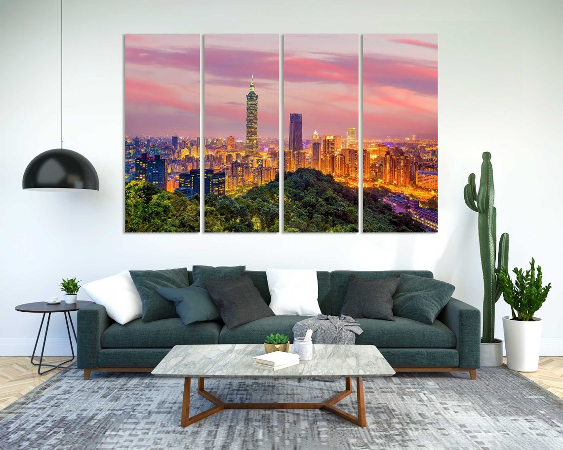 Taipei Taiwan 101 Skyline Sunset Pink Sky City Lights Travel Poster - Image 2
